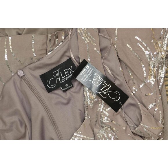 Alex Evenings Women's Tea Length Sequin Dress Pewter Brown / Frost 10 - Picture 3 of 14